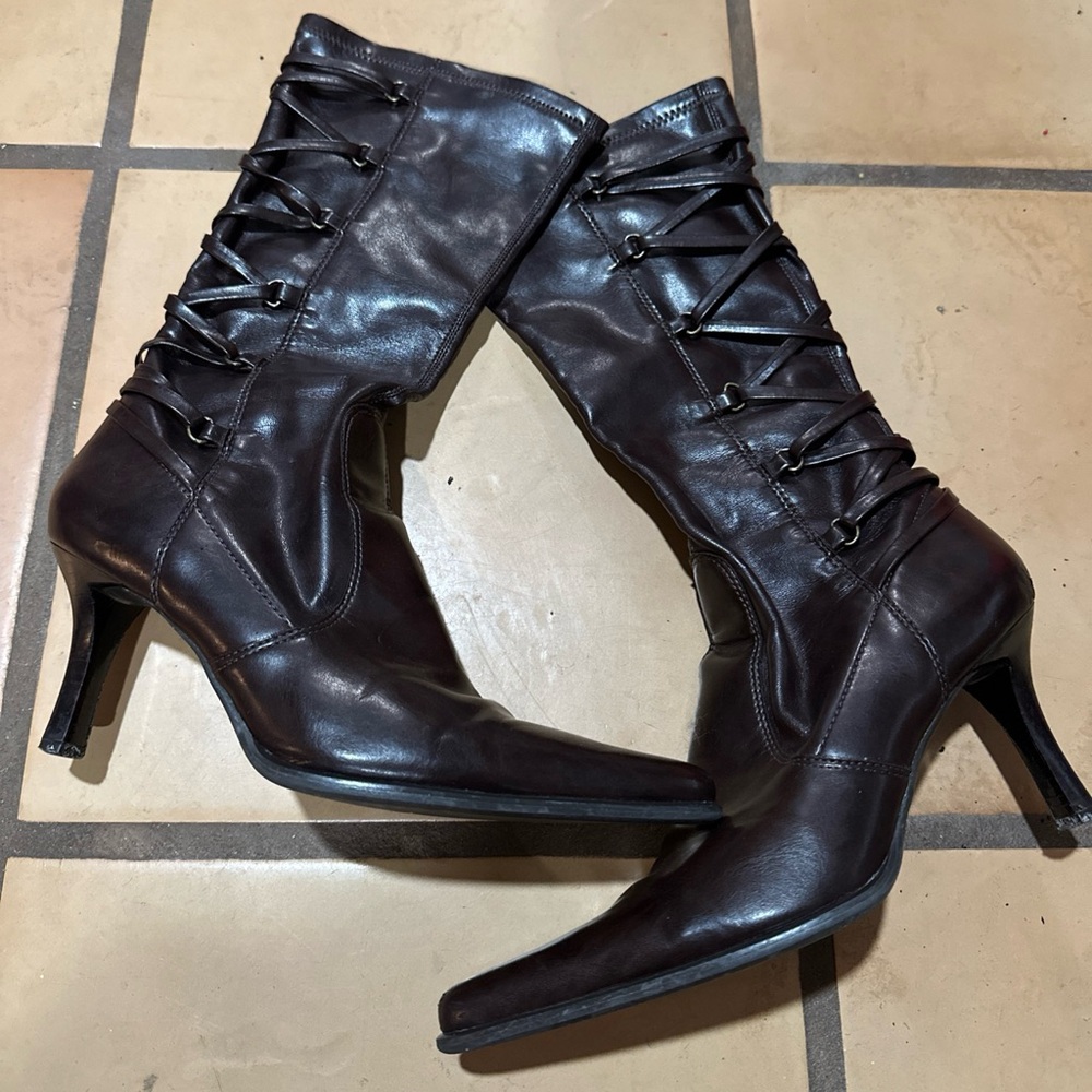 Vintage FRANCO SARTO pull on sexy corset back stretch boot stiletto 7.5